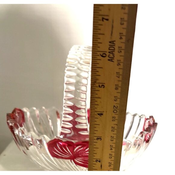 Vintage Glass Basket Clear Handle With Red Floral Accents & Textured Handle 6" - Picture 9 of 12